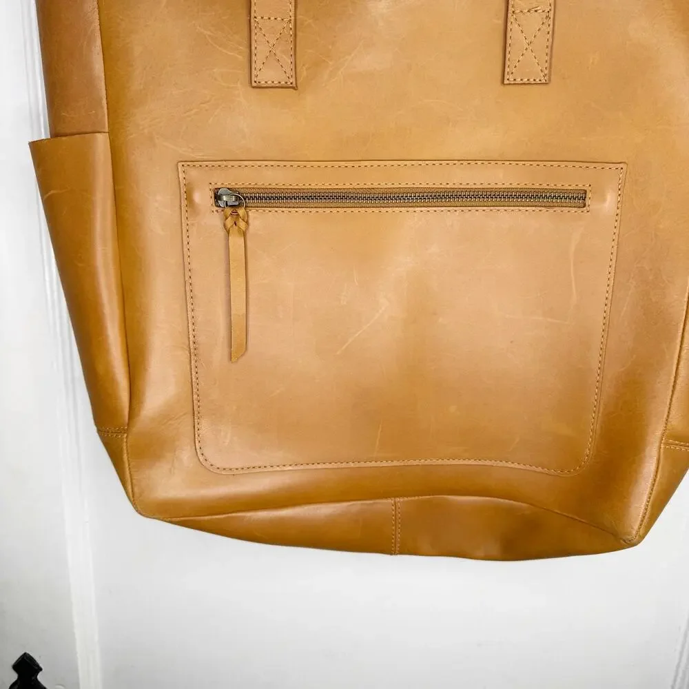 ABLE Phoebe Soft Tote Shoulder Bag Full Grain Leather Functional Work Cognac OS
